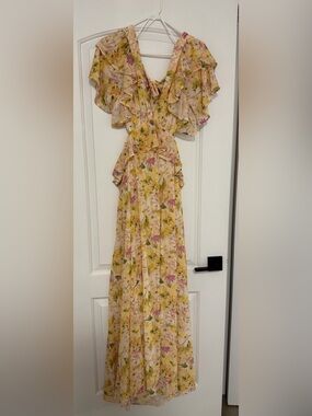 Vici - Floral Ruffled Maxi Dress in Pastel Yellow and Pink